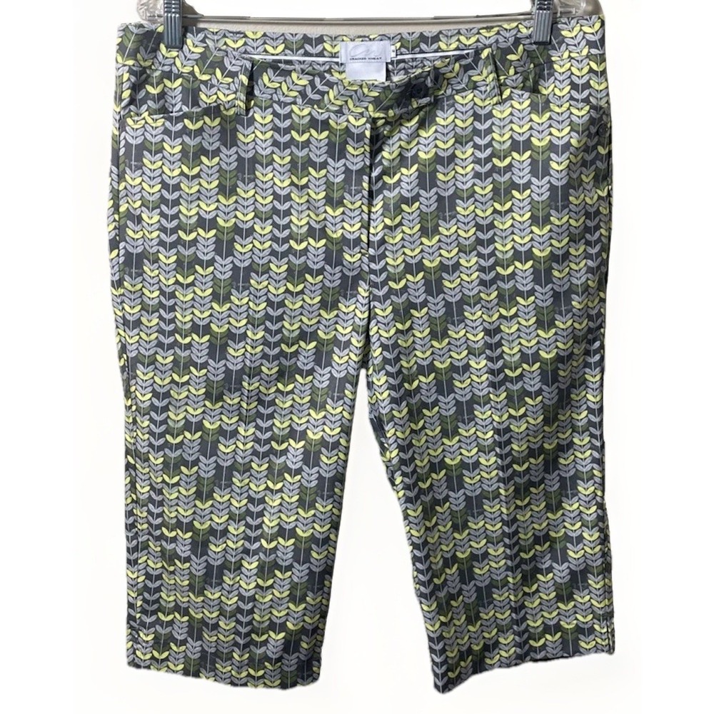 Cracked Wheat Women's Size 14 Stretch Golf Capris Yellow Green Gray Mid Rise